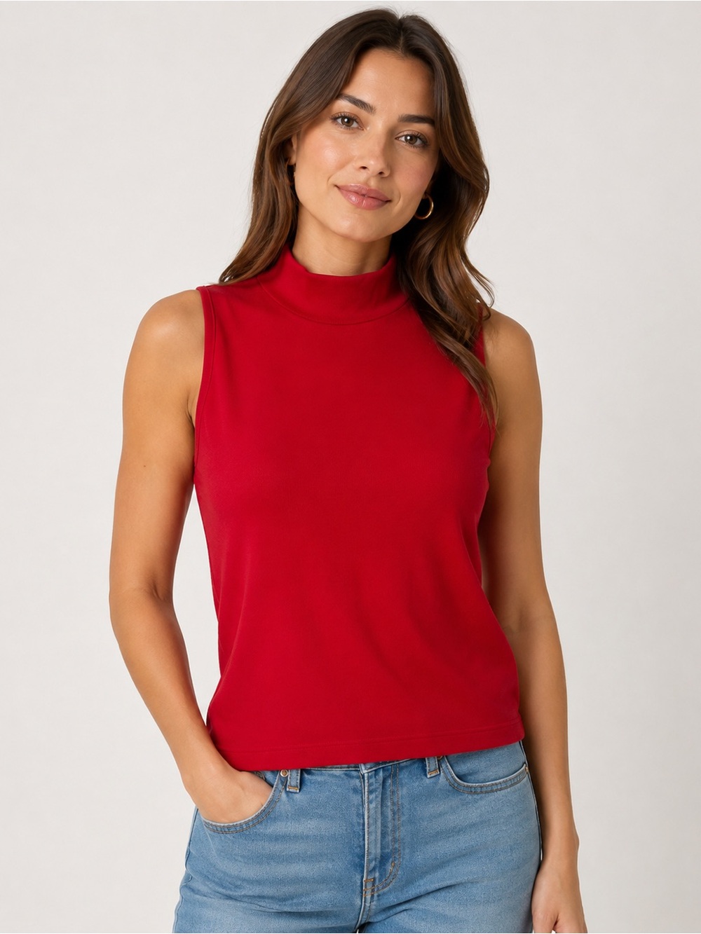 Mountain Lake Red Sleeveless Mock Neck Top Cotton Blend Women’s Small